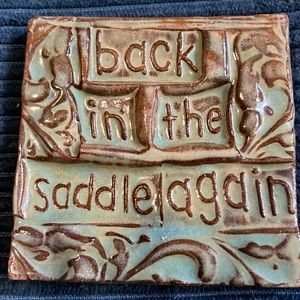 BACK IN THE SADDLE AGAIN TileSmile 3x3 Handmade Ceramic Green Blue Tile